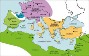 Karta över Bysans och den islamiska expansionen.